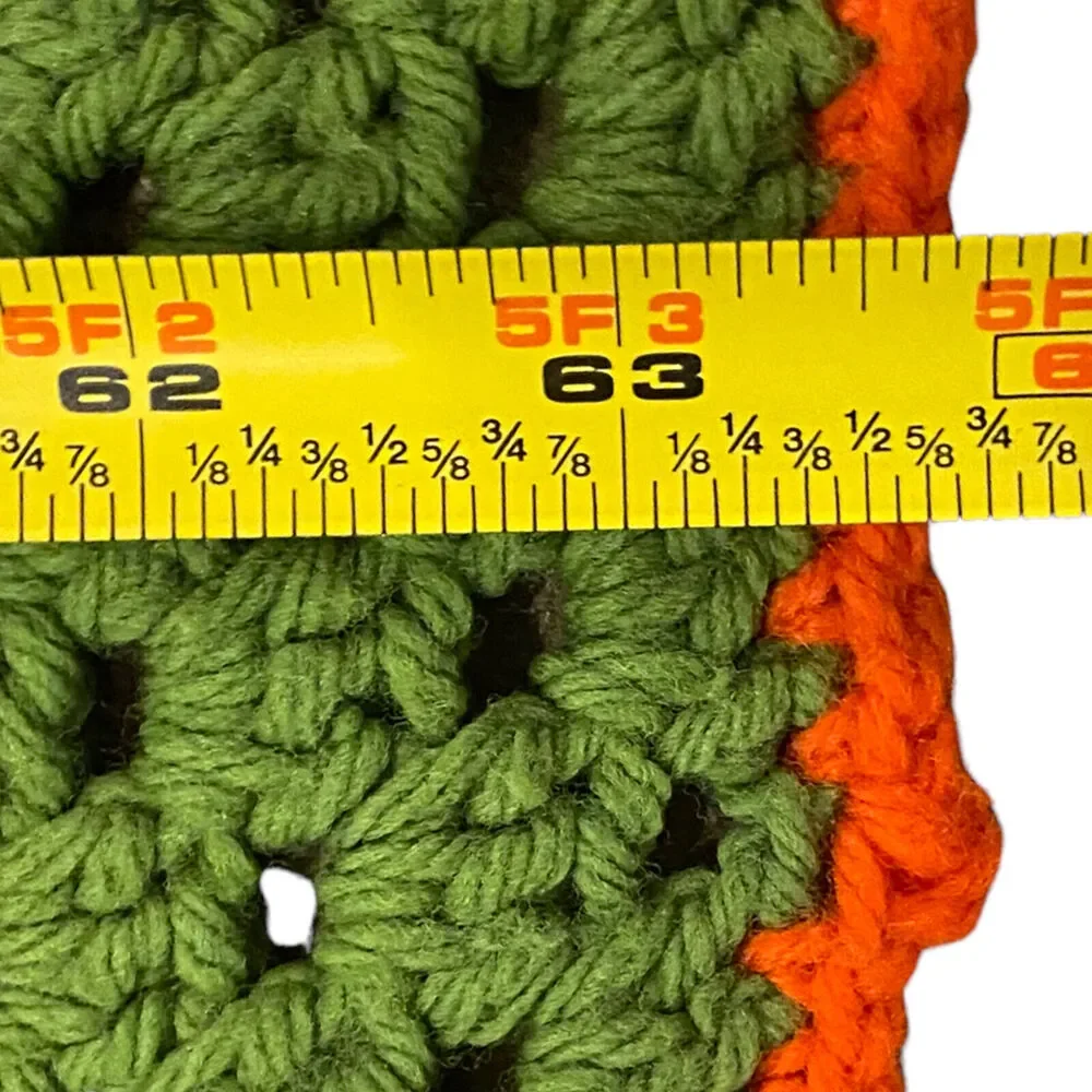 VTG Granny Square Afghan Blanket Crochet Throw Boho Retro 60x60